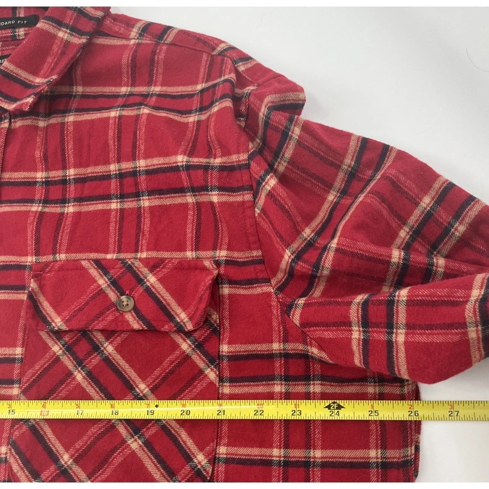 Banana Republic Mens Flannel‎ Chore Shirt Red Plaid Cotton Work Shacket XL  Tall